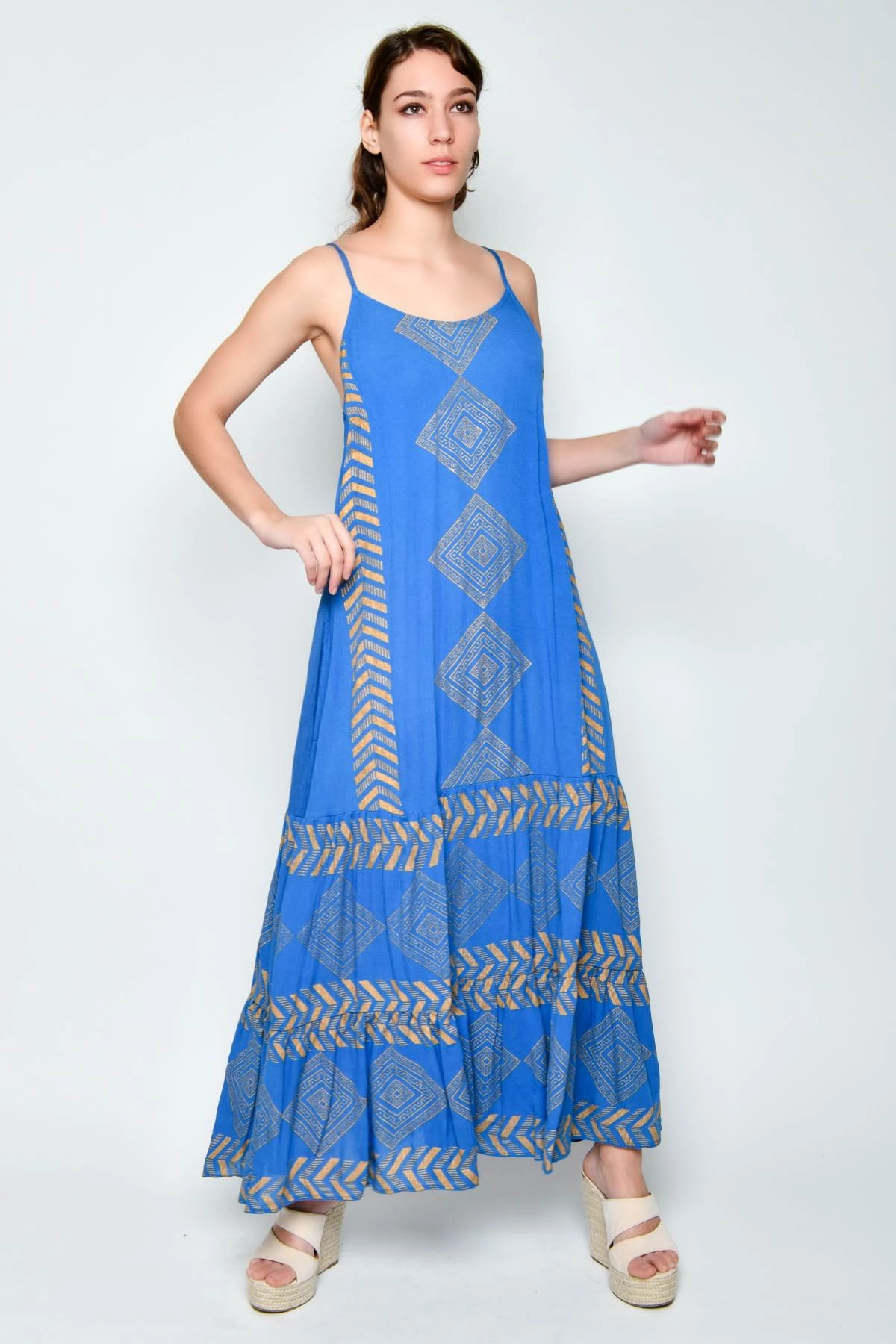 Robe longue ethnique azur