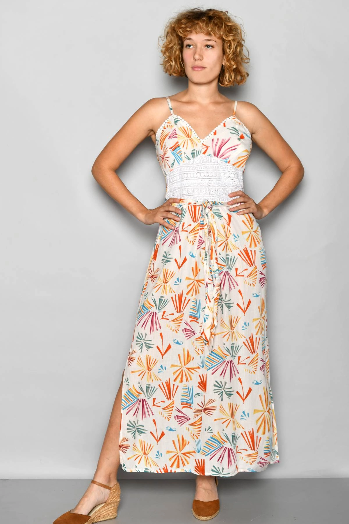 Abito Lungo spalline  fantasia multicolore