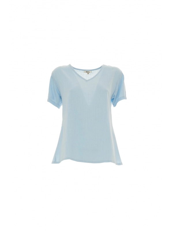 T-shirt col V coton lin