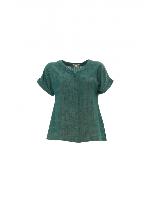 Open Front Cotton Linen Blouse