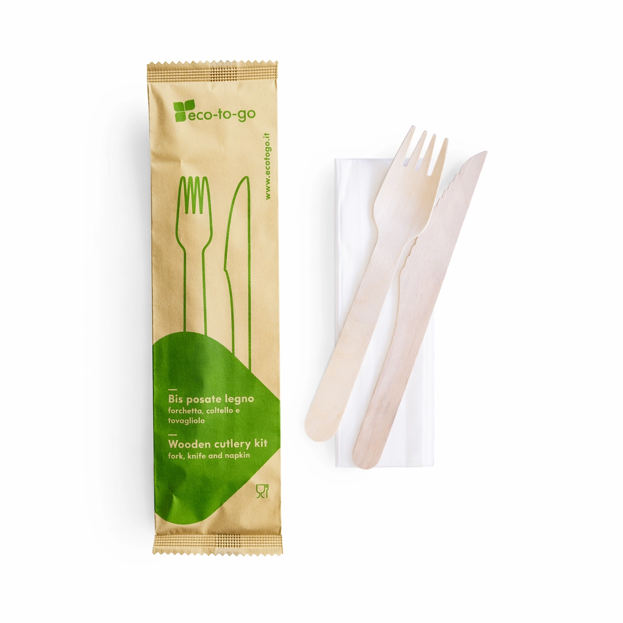 Bis di posate in legno imbustato carta (Tov.+For.+Col.) - ECO TO GO - PROMO - Main view