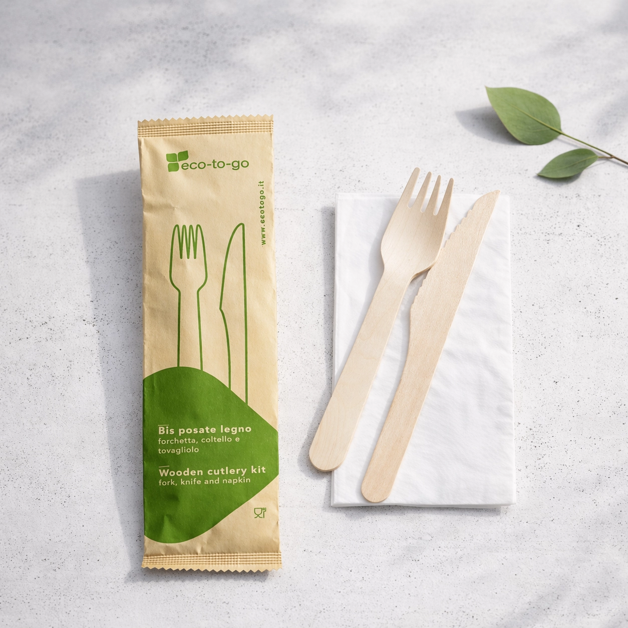 Bis di posate in legno imbustato carta (Tov.+For.+Col.) - ECO TO GO - PROMO - View1