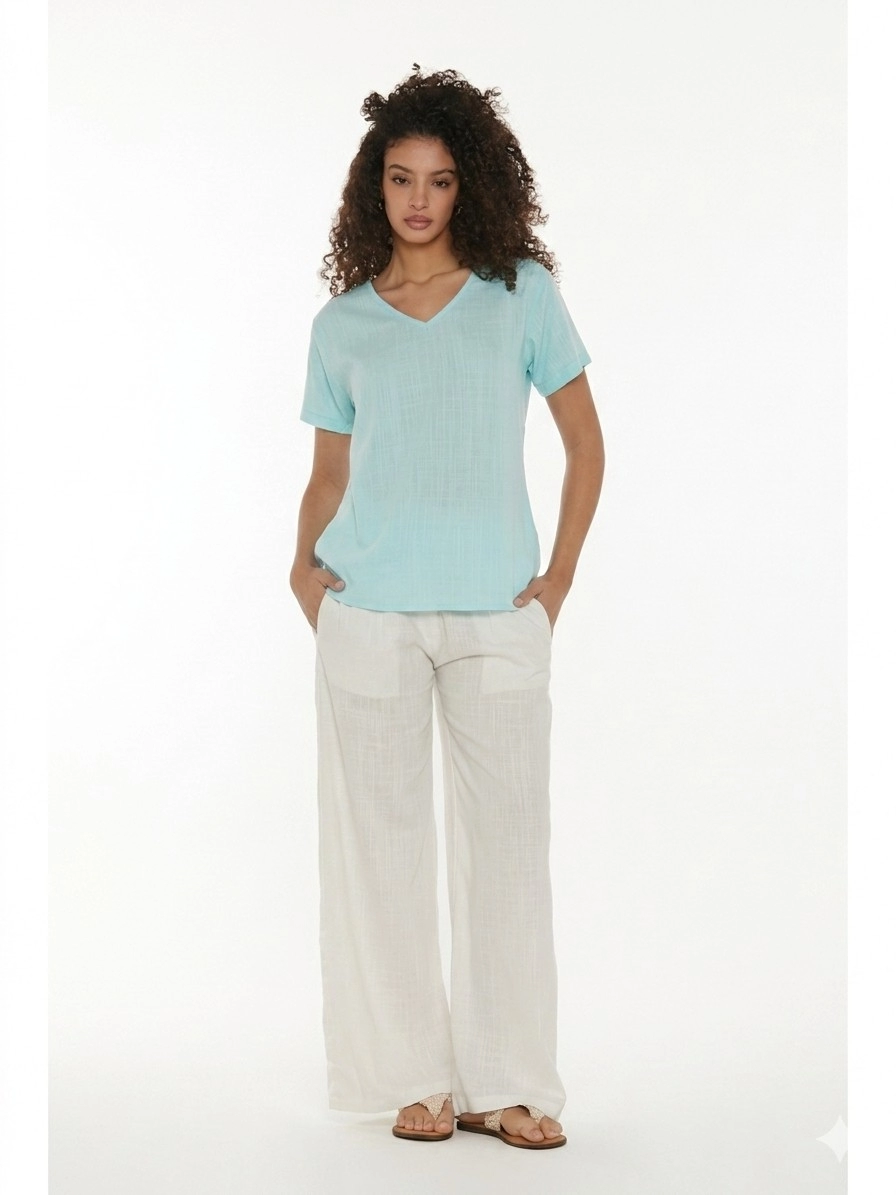 T-shirt colore acqua lino/cotone