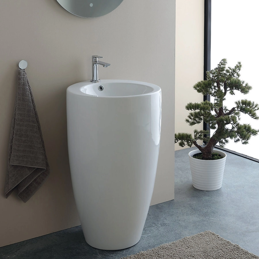 MOOD LAVABO FREESTANDING ROUND in ceramica Bianco Lucido