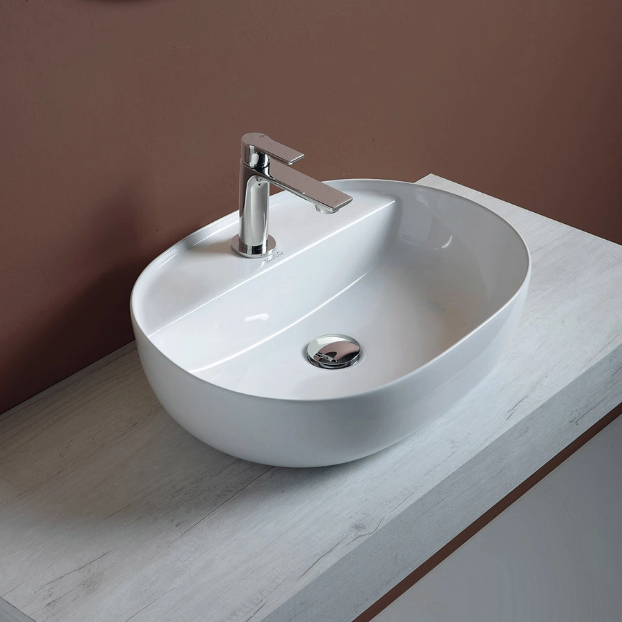 MOOD LAVABO OVAL DA APPOGGIO CON FORO Rubinetto 50X39CM bianco lucido