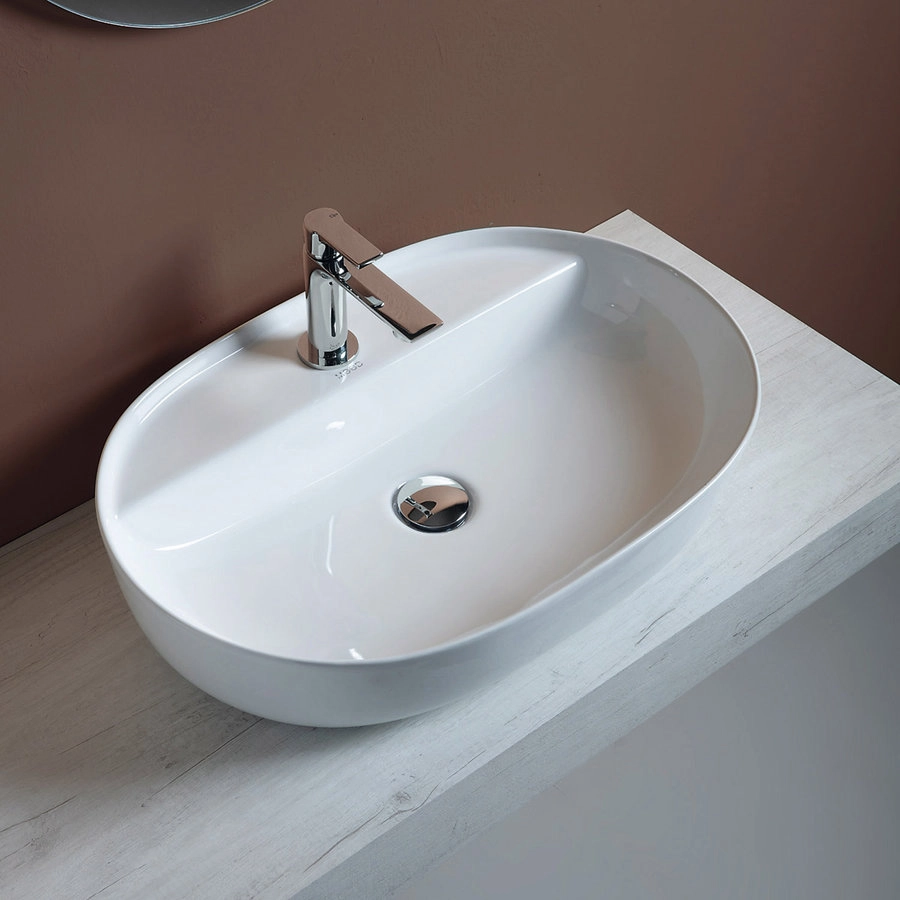 MOOD LAVABO OVAL DA APPOGGIO CON FORO Rubinetto 61X42CM bianco lucido