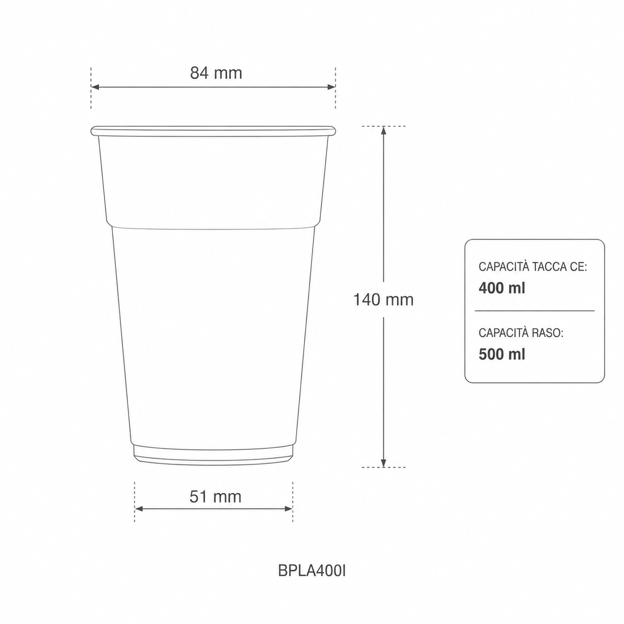 Bicchieri biodegradabili in PLA tacca CE 400ml  (raso 500ml)- D84  - View2