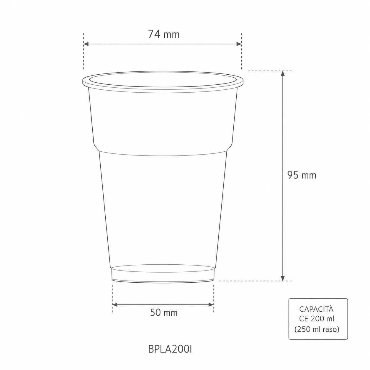 Bicchieri in PLA biodegradabili, tacca CE a 200ml (250ml raso) - D74 - PROMO - View2