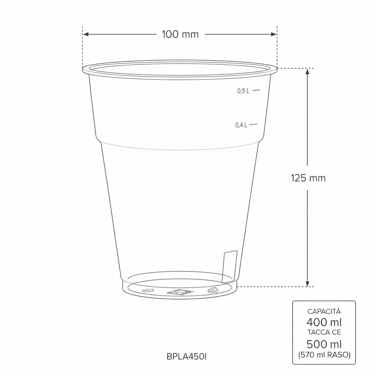 Bicchieri in PLA biodegradabili, tacca CE 400ml e 500ml (raso 570ml)-D100 - View2