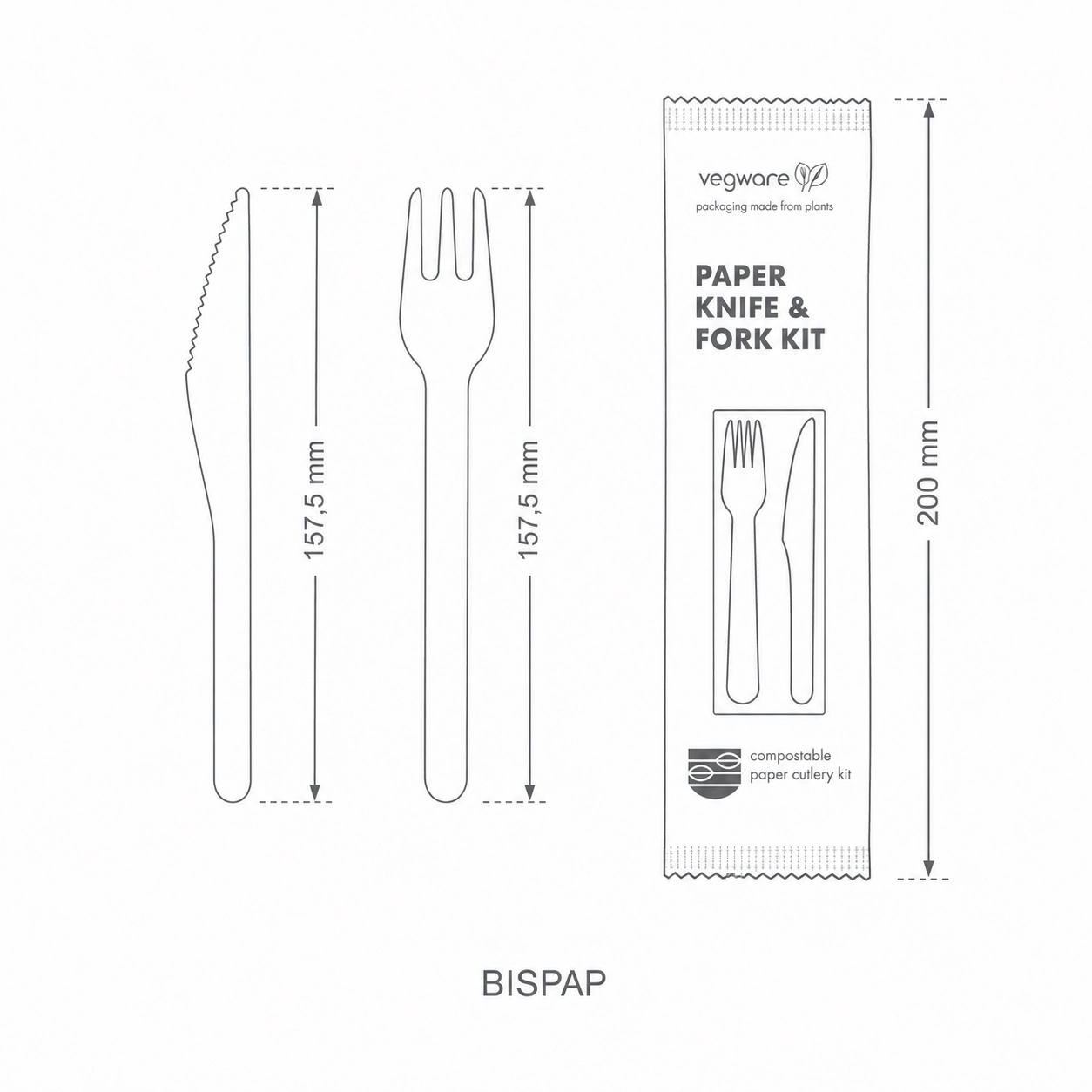 Bis di posate compostabili (Tov.+For.+Col.) in CARTA - PROMO - View2