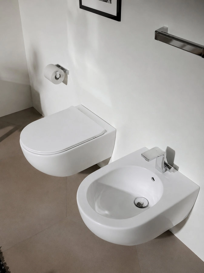 FLAMINIA APP GOSILENT Wall-Hung Toilet Set with Soft-Close Seat and Glossy White Bidet