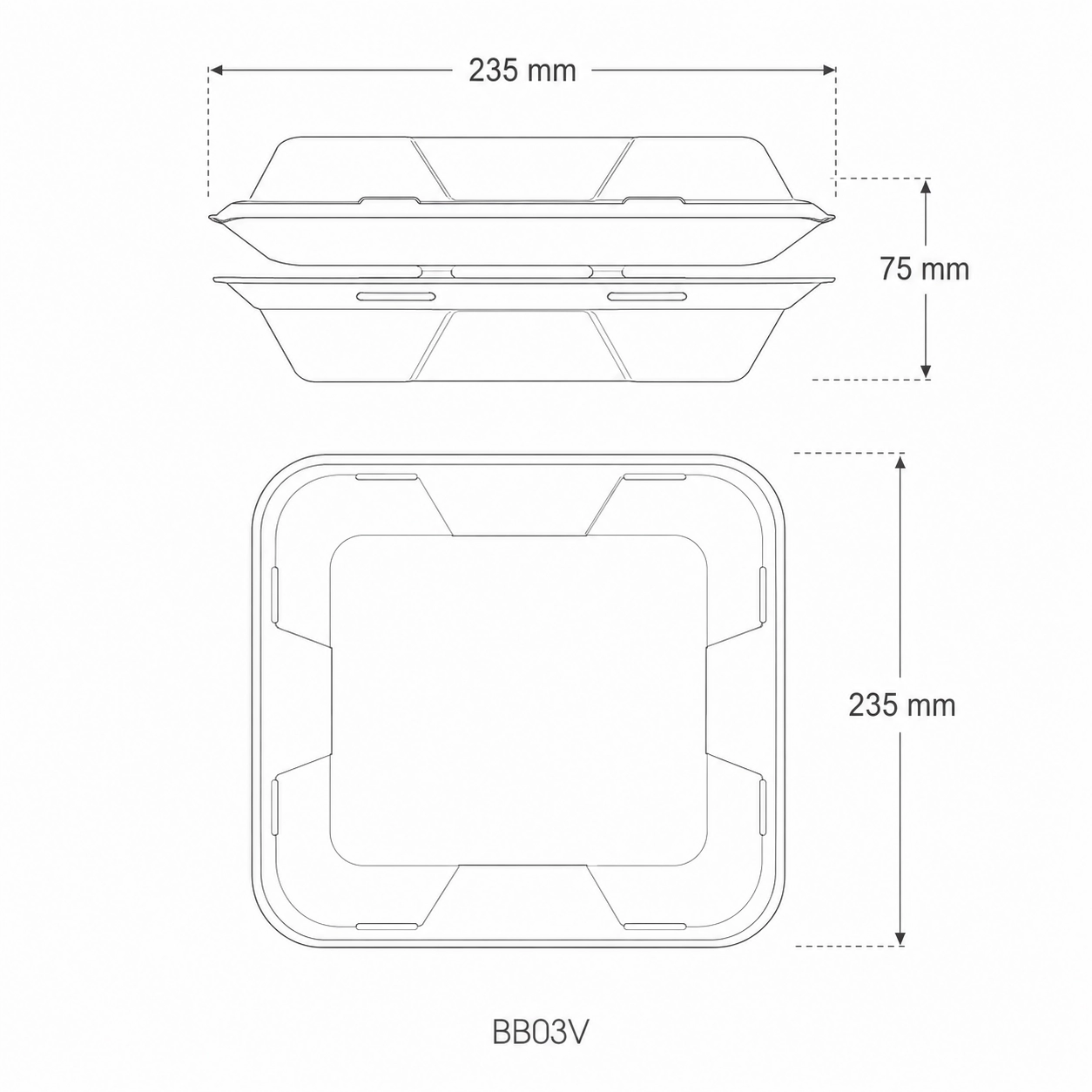Contenitore asporto pasto con coperchio 3 scomparti - 23X23X7.5cm - FINE SERIE - View2