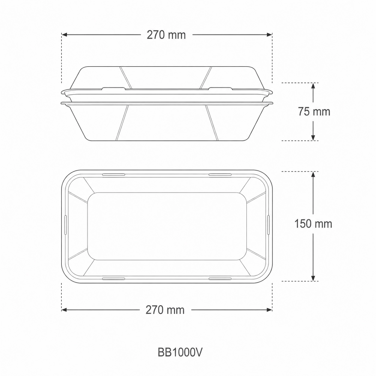 Contenitore asporto con coperchio biodegradabile - 1000ml - 23x15x7,5cm - FINE SERIE - View2