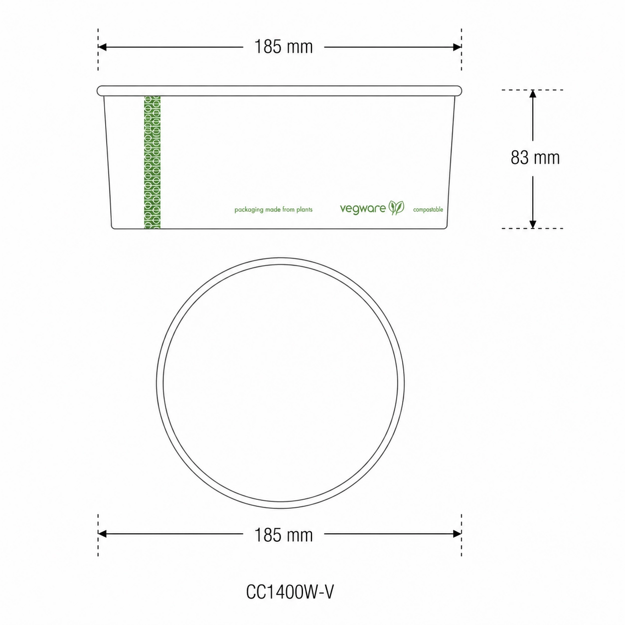 Ciotole Bon Appetit in cartoncino bio bianche - 1400ml (raso 1600ml) - D185 - View2