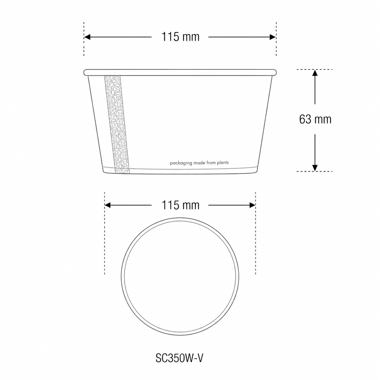 Ciotole asporto in cartoncino -350ml serie green stripe - D115 - View2