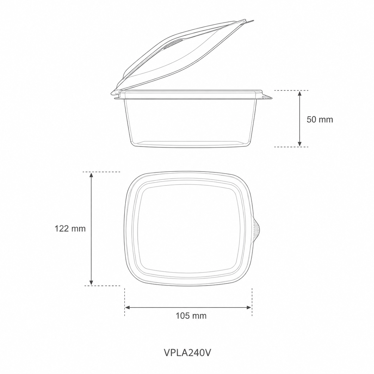 Vaschetta asporto trasparente PLA 240cc - PREMIUM 105x122x50 mm - View2