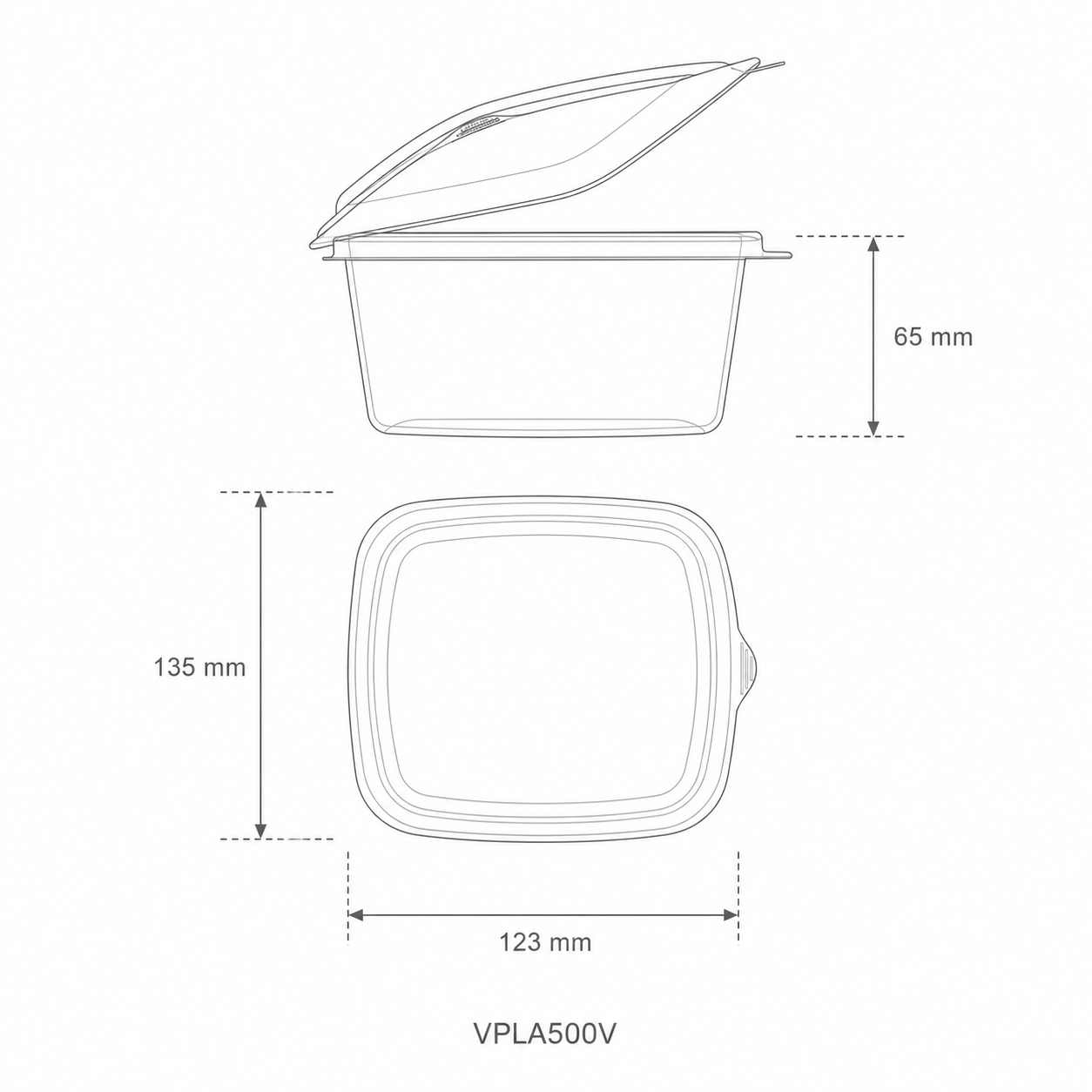 Vaschetta asporto trasparente PLA 500cc - PREMIUM 123x135x65 mm - View2