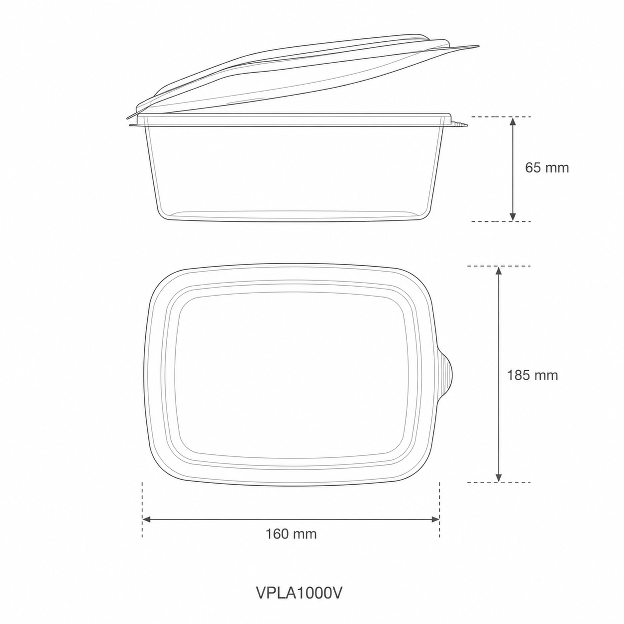 Vaschetta asporto trasparente PLA 1000ml - PREMIUM 160x185x65 mm - View2
