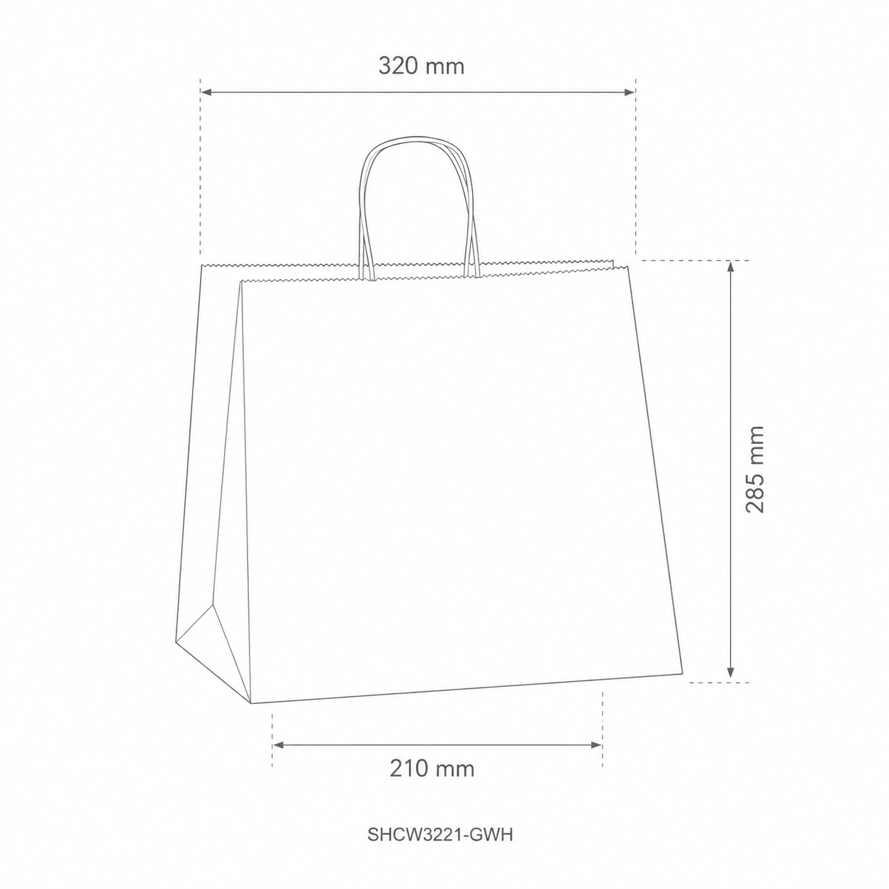 Shopper carta Bianca 90gr fondo largo per asporto -32X21X28,5h cm - Maniglia cordino - View1