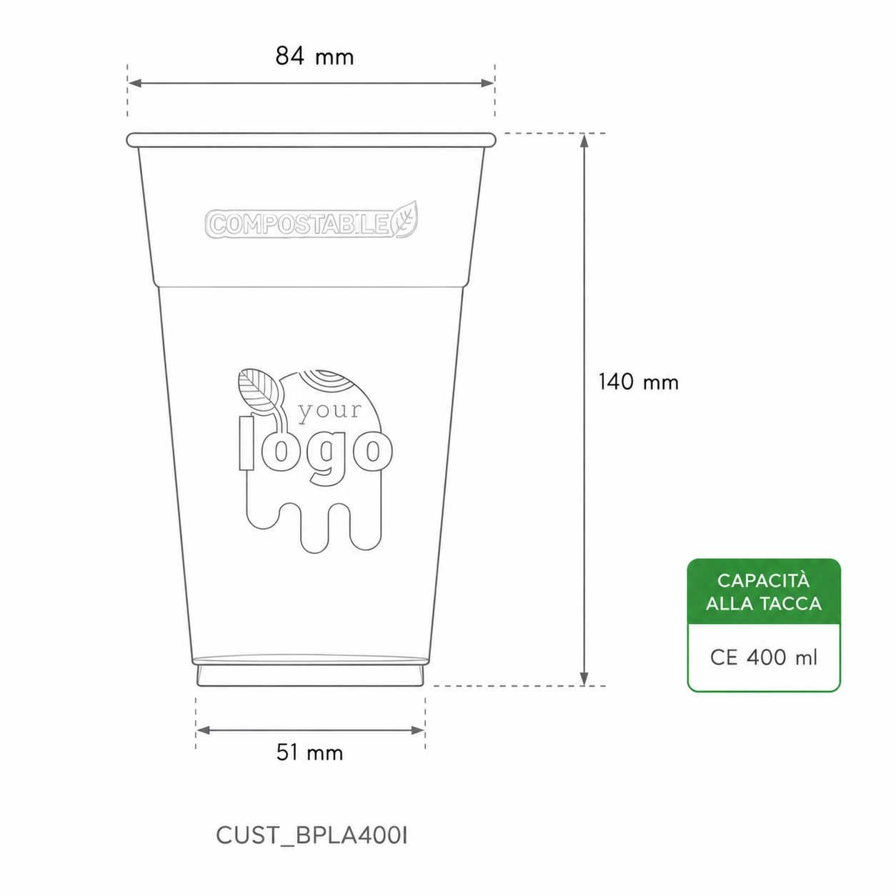 Bicchieri biodegradabili trasparenti personalizzati 400ml - D84 - View3
