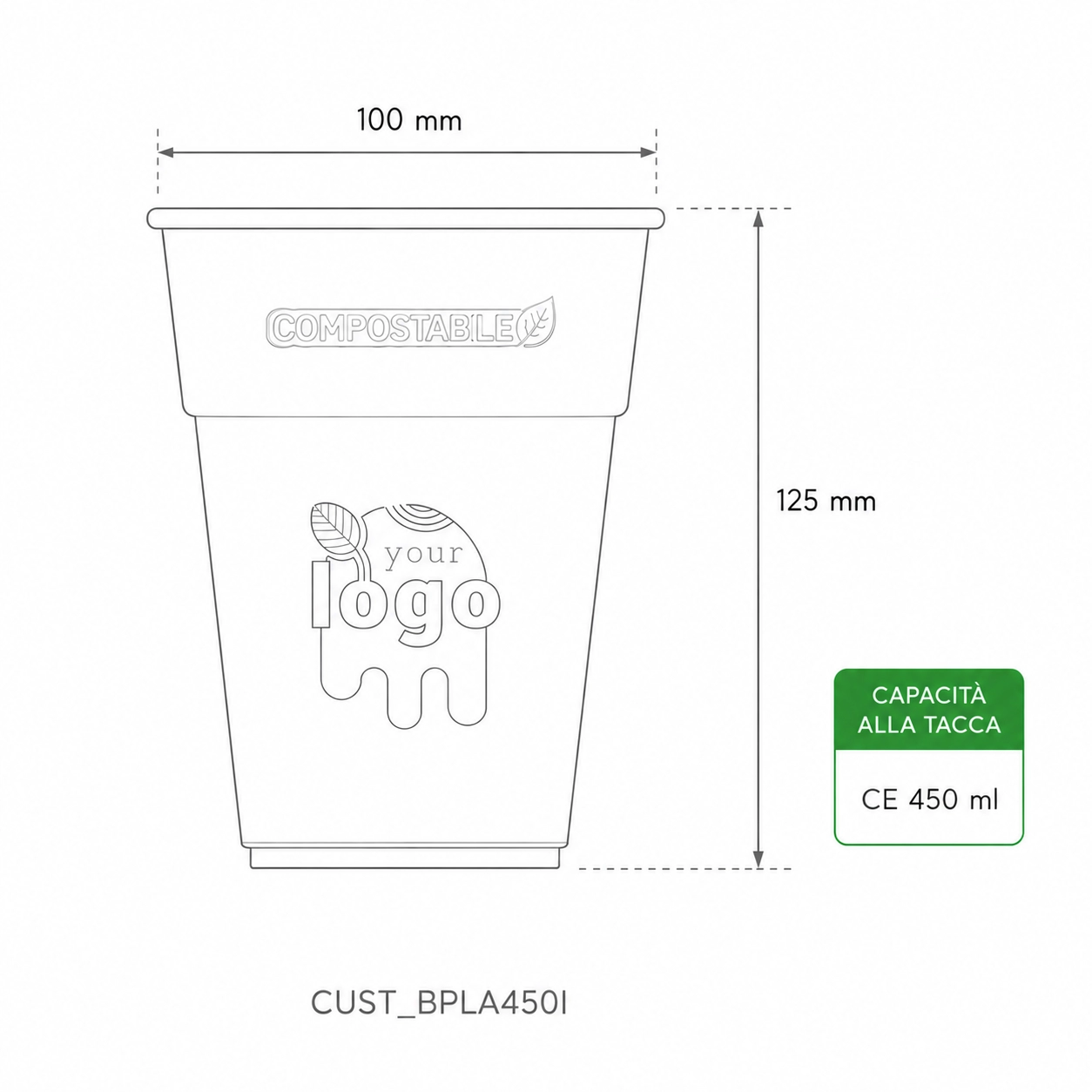 Bicchieri biodegradabili trasparenti personalizzati 400ml/500ml - D100/D51 - View3