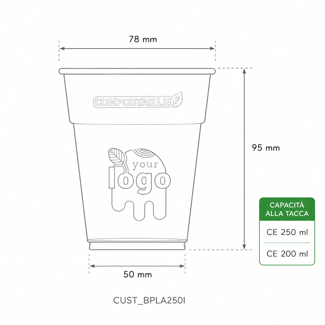 Bicchieri biodegradabili trasparenti personalizzati 250ml - D78 - View2