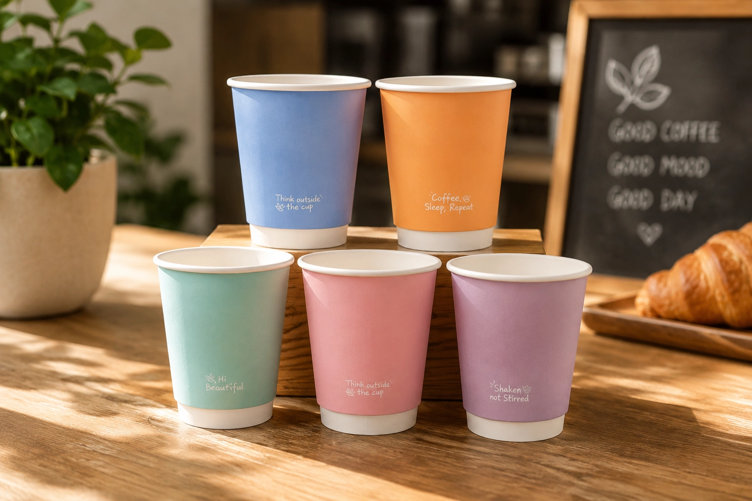 Bicchieri bio doppio strato 240ml - 8oz 'Feel Good' - D80 - colori assortiti - View2