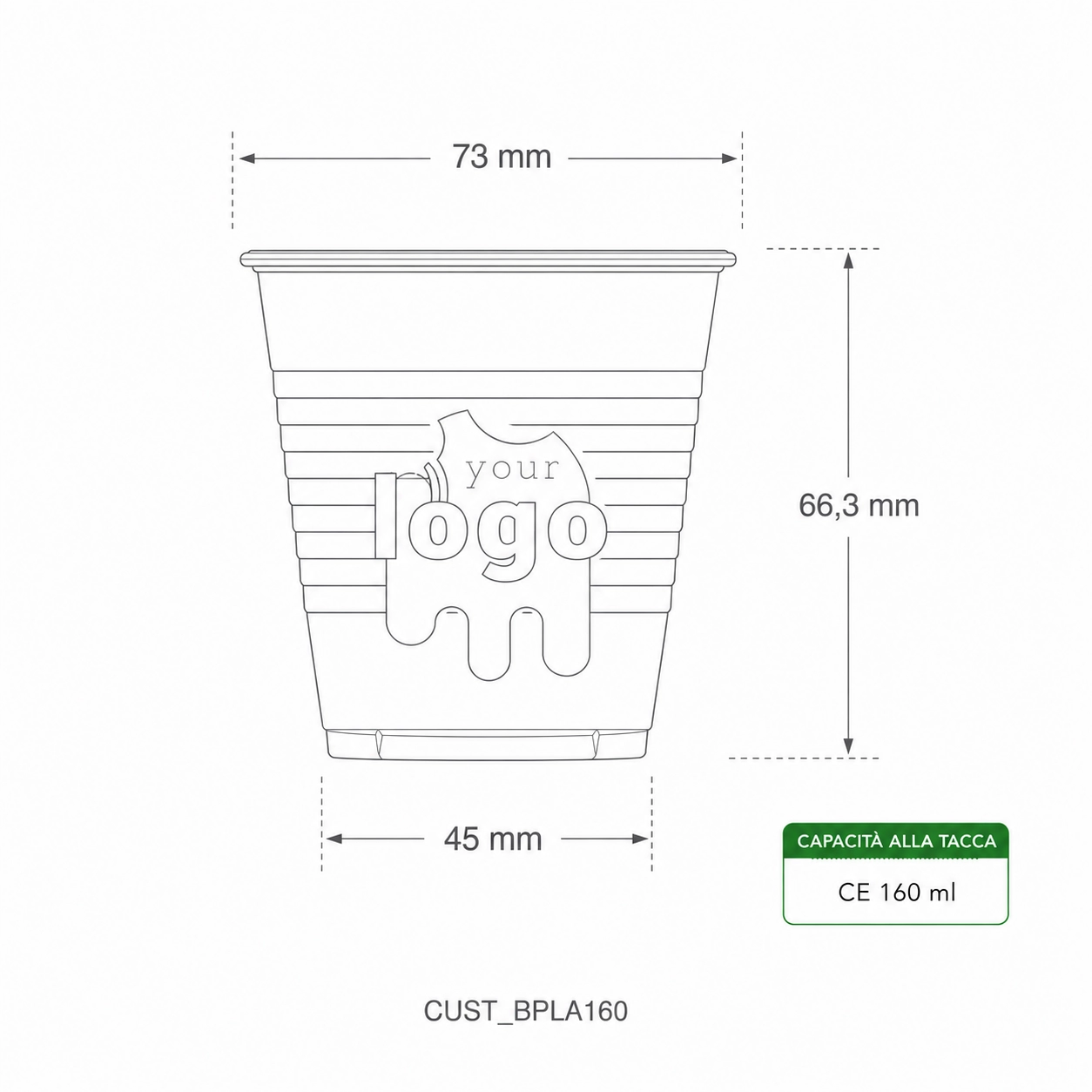 Bicchieri personalizzati biodegradabili in PLA 160ml - D70  - View1