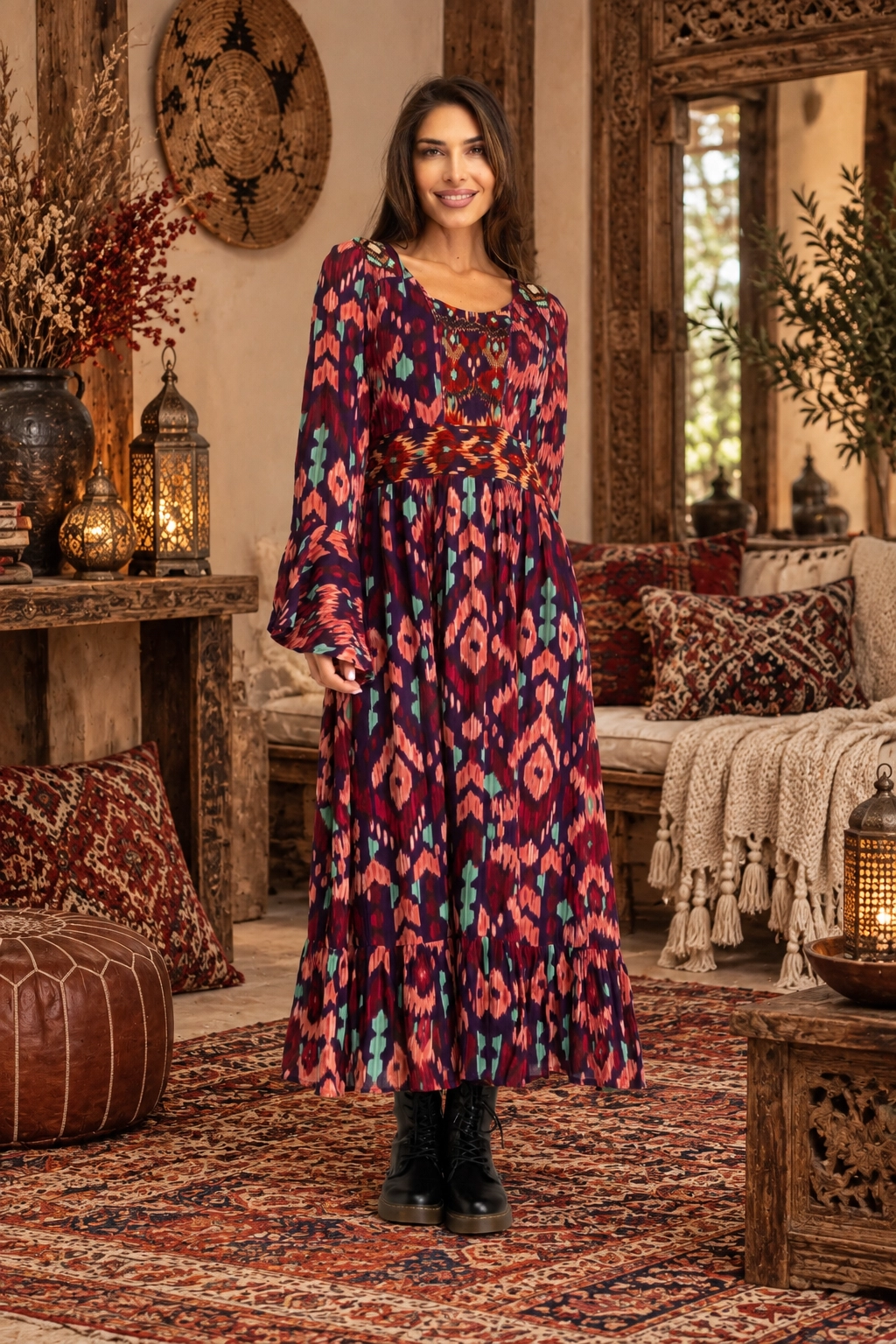 Long Boho Dress Bell Sleeves