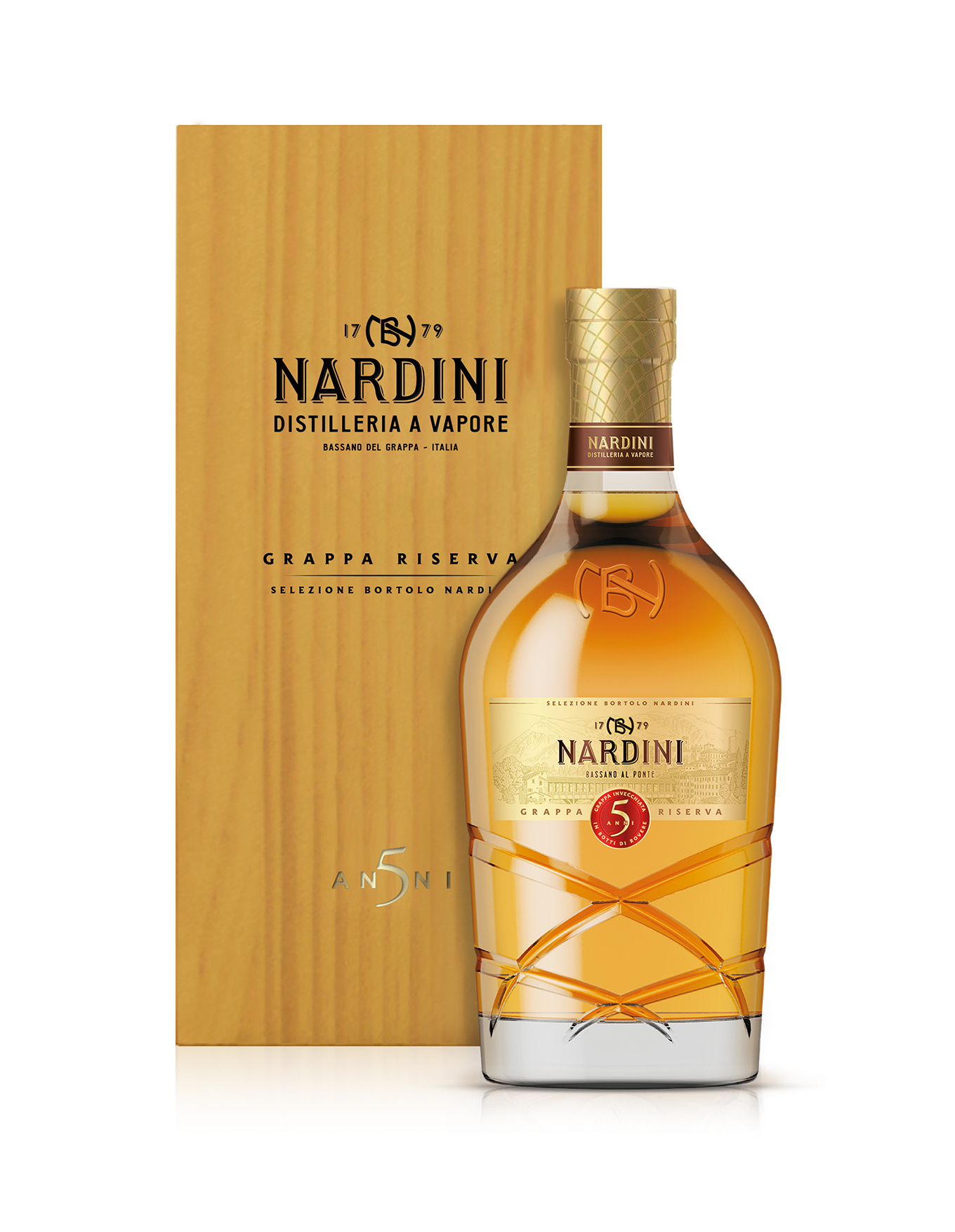 Grappa Riserva Selezione 5 anni in elegante confezione di legno