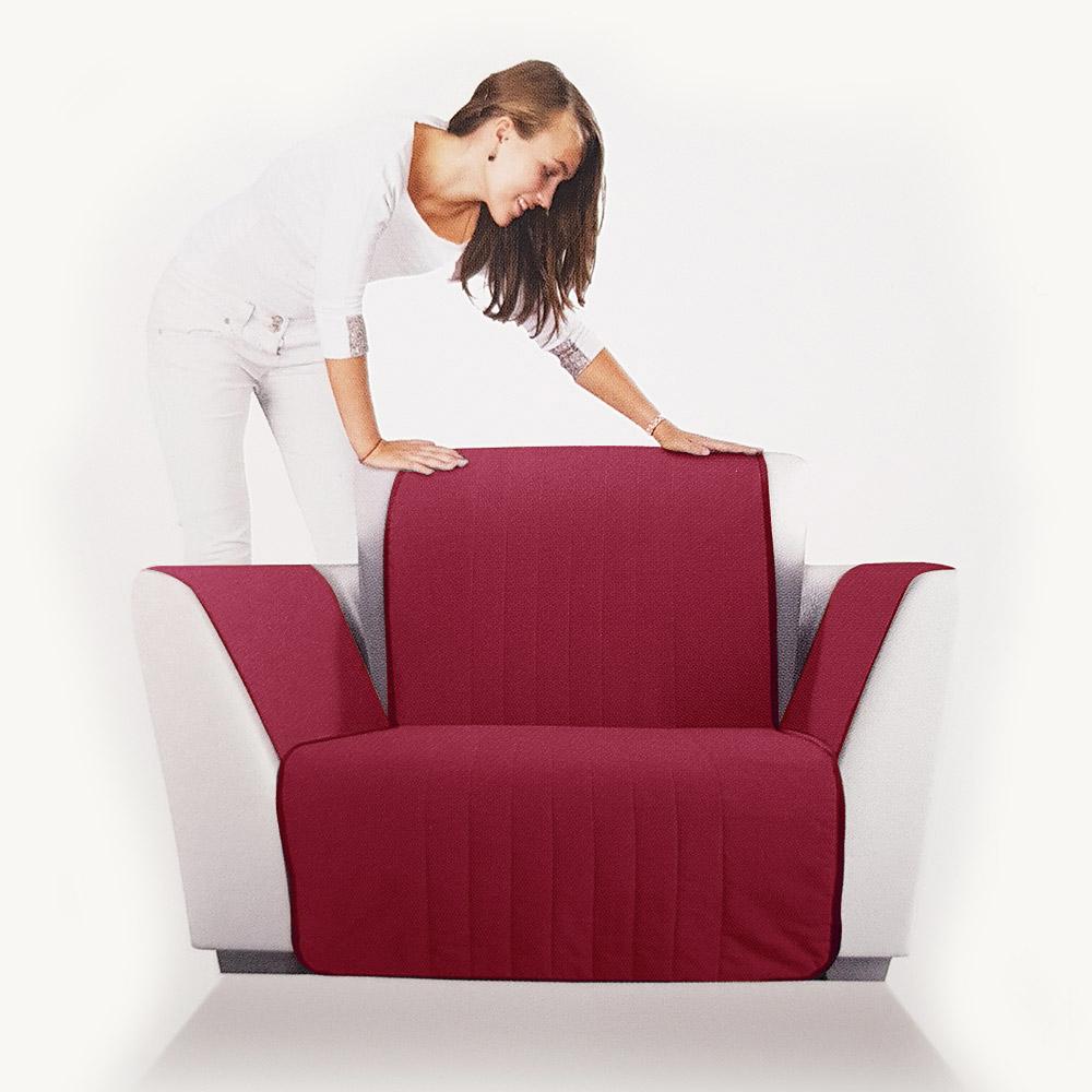Linea Oro Copridivano Elasticizzato Unito Bordeaux - Coppia Poltrona - Salvadivano E Copripoltrona Antiscivolo