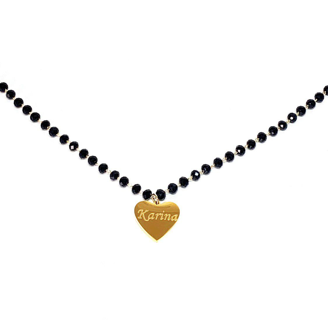 Collana placcata argento con cuore nero smaltato