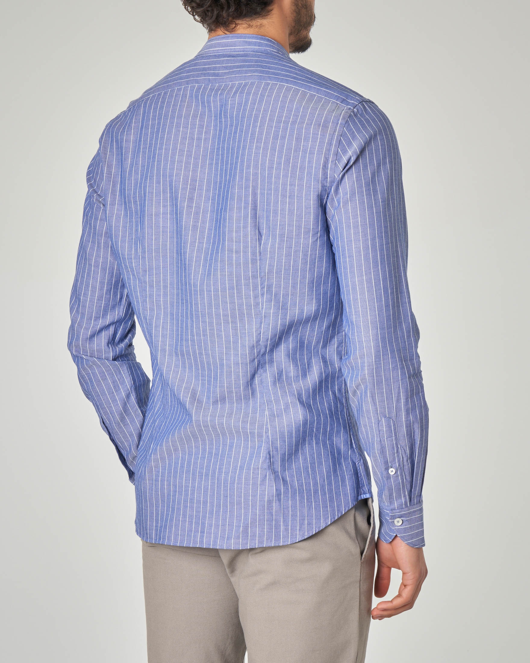 Camicia Coreana Blu Indaco Con Riga Bianca Pellizzari E