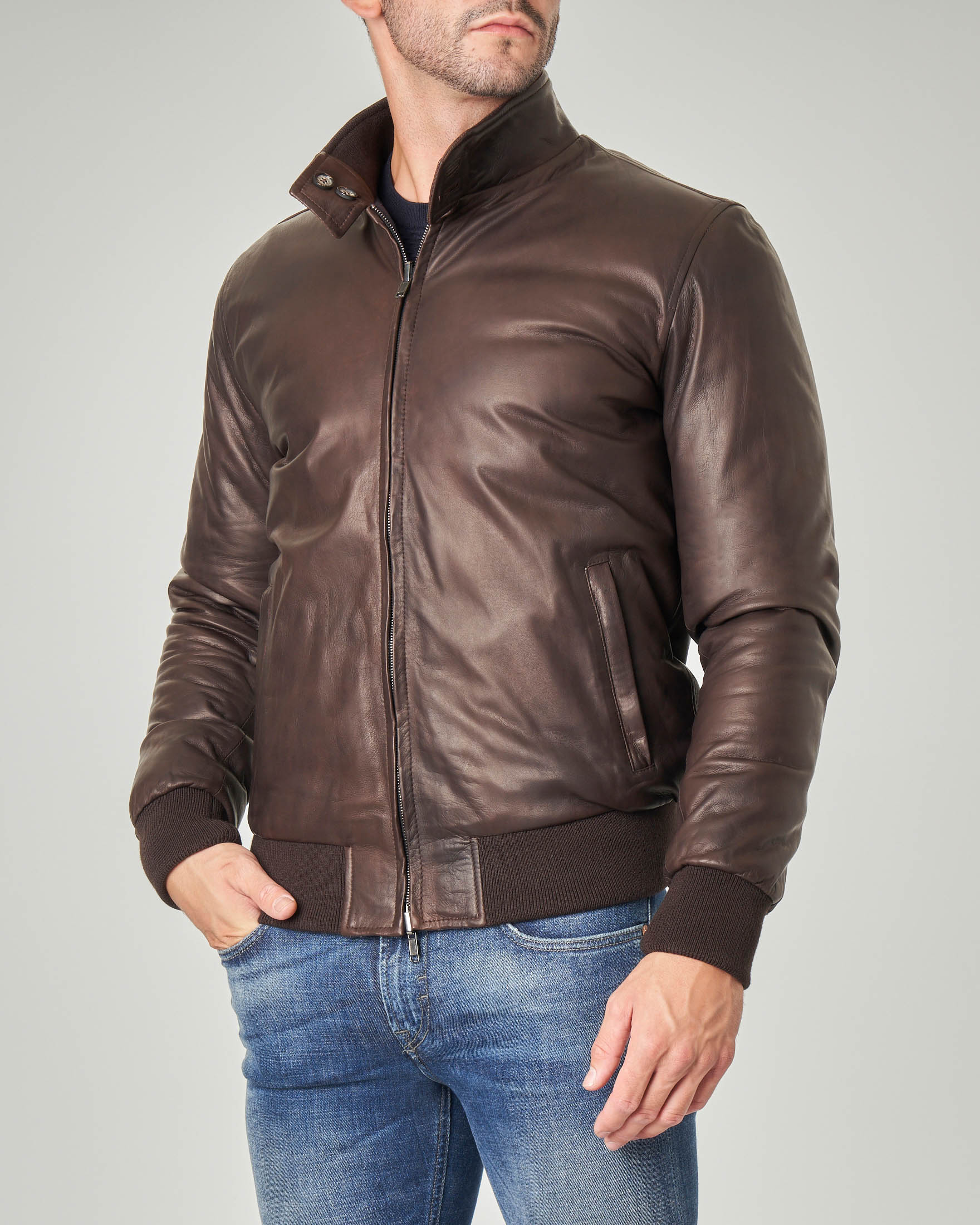 Giacca In Pelle Testa Di Moro Reversibile In Piumino Blu Pellizzari E Commerce