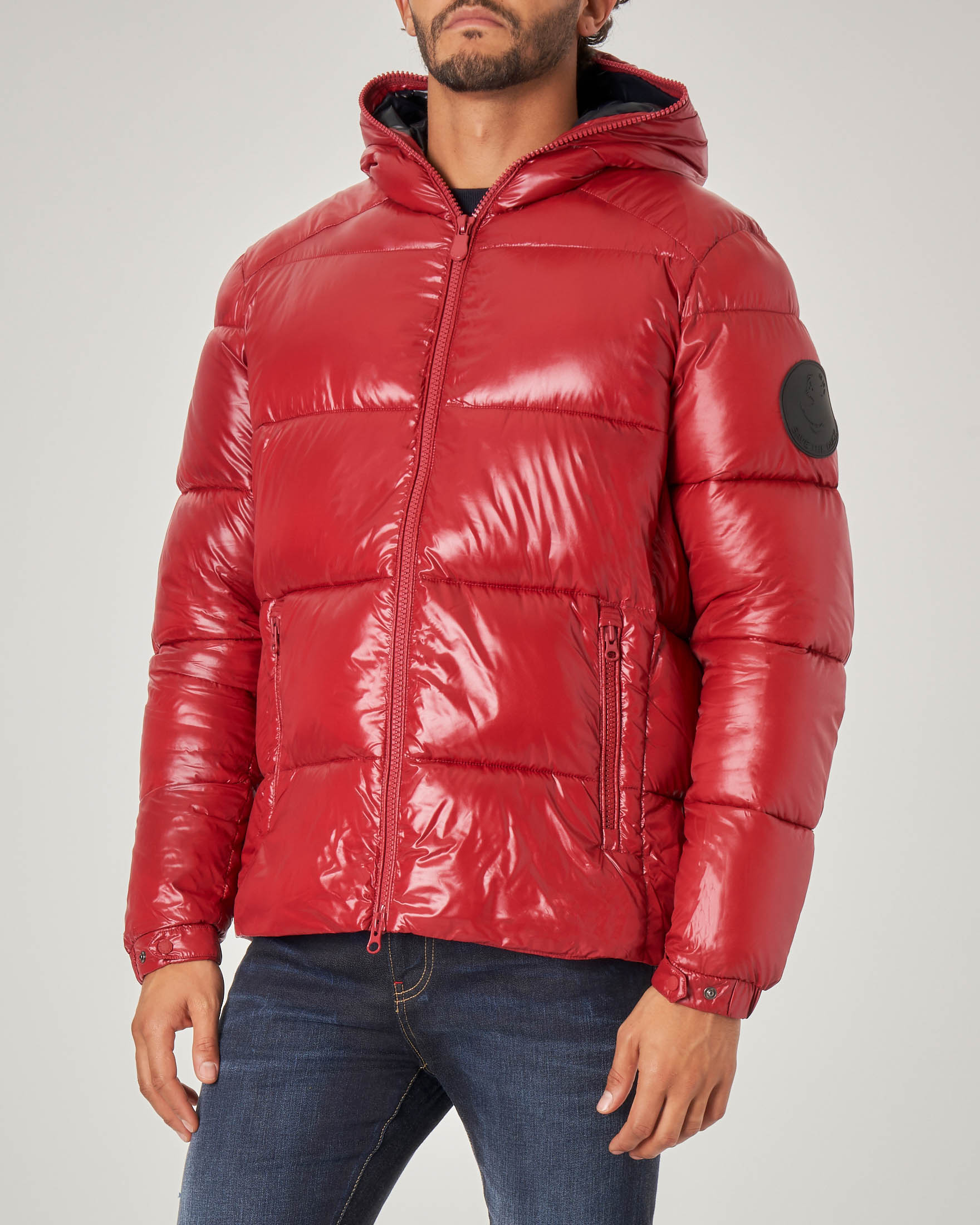 Piumino rosso in nylon lucido con cappuccio | Pellizzari E-commerce