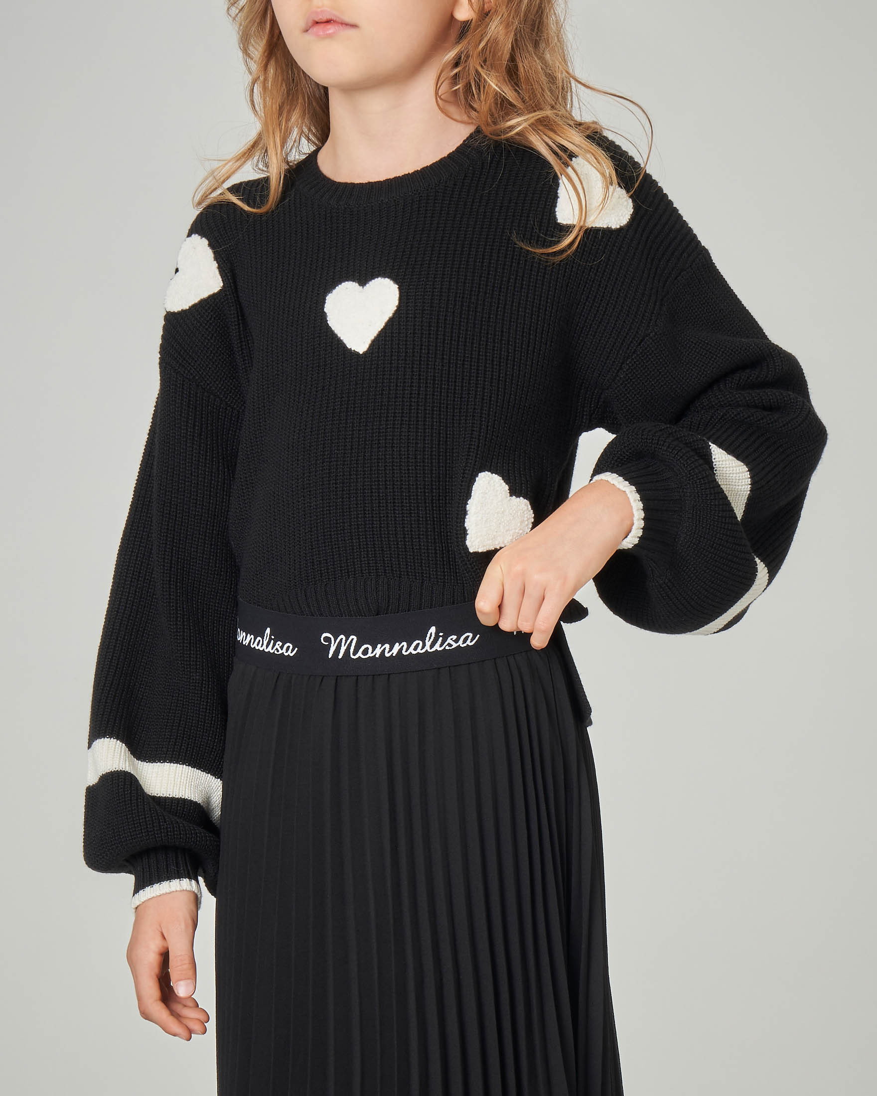 MONNALISA Leggings Nero Stampa Cuori Panna