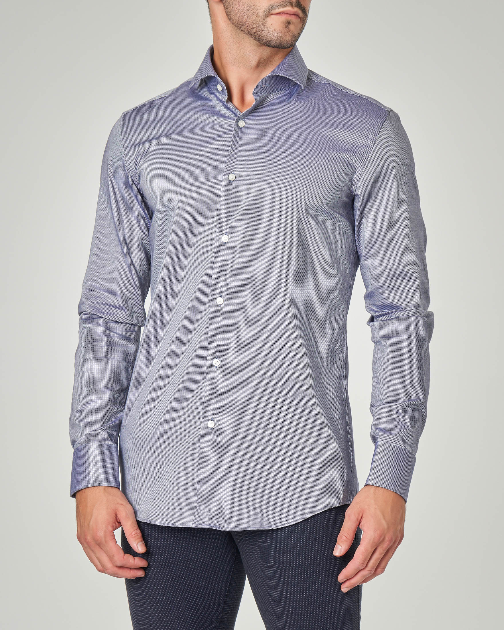 Camicia Blu Indaco Microarmatura Con Colletto Alla Francese Pellizzari E Commerce