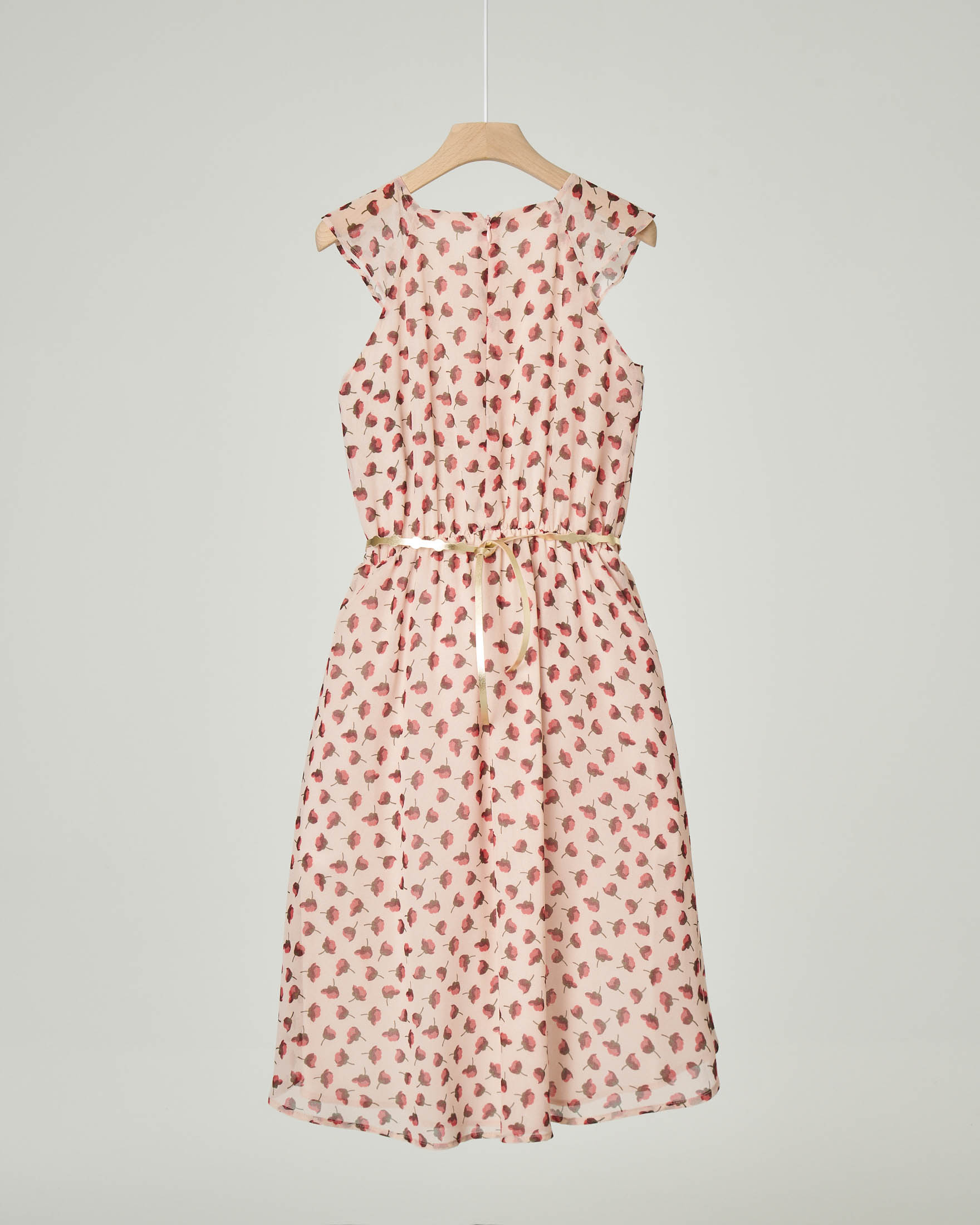 Abito rosa cipria smanicato con fantasia a fiori 8-16 anni