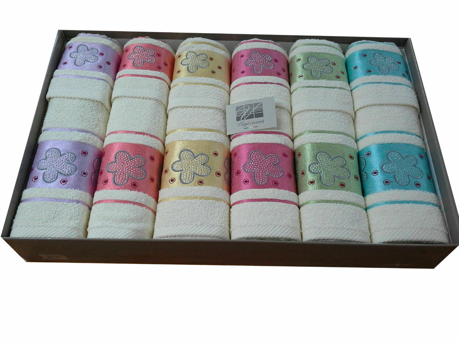 Set Asciugamani Caleffi Per Bagno - 3 Viso 55x100 Cm + 3 Bidet 40x60 Cm - Cotone 100%