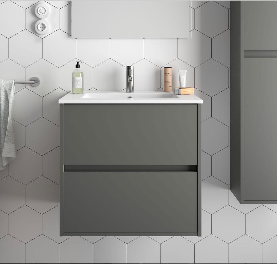 Mobile lavabo da 61cm con 2 cassetti grigio opaco mod. Nori