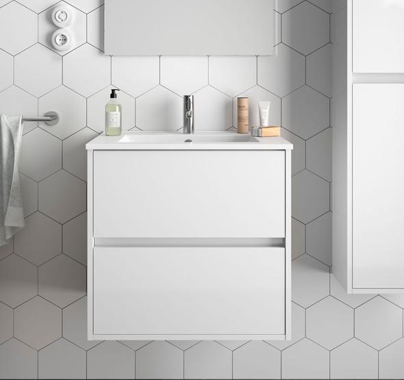 Mobile lavabo da 71cm con 2 cassetti bianco lucido mod. Nori