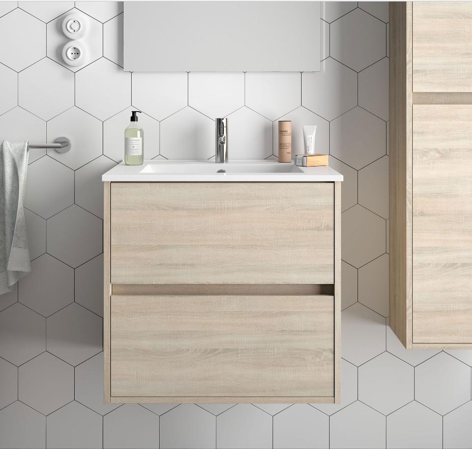 Mobile lavabo da 71cm con 2 cassetti in rovere chiaro mod. Nori