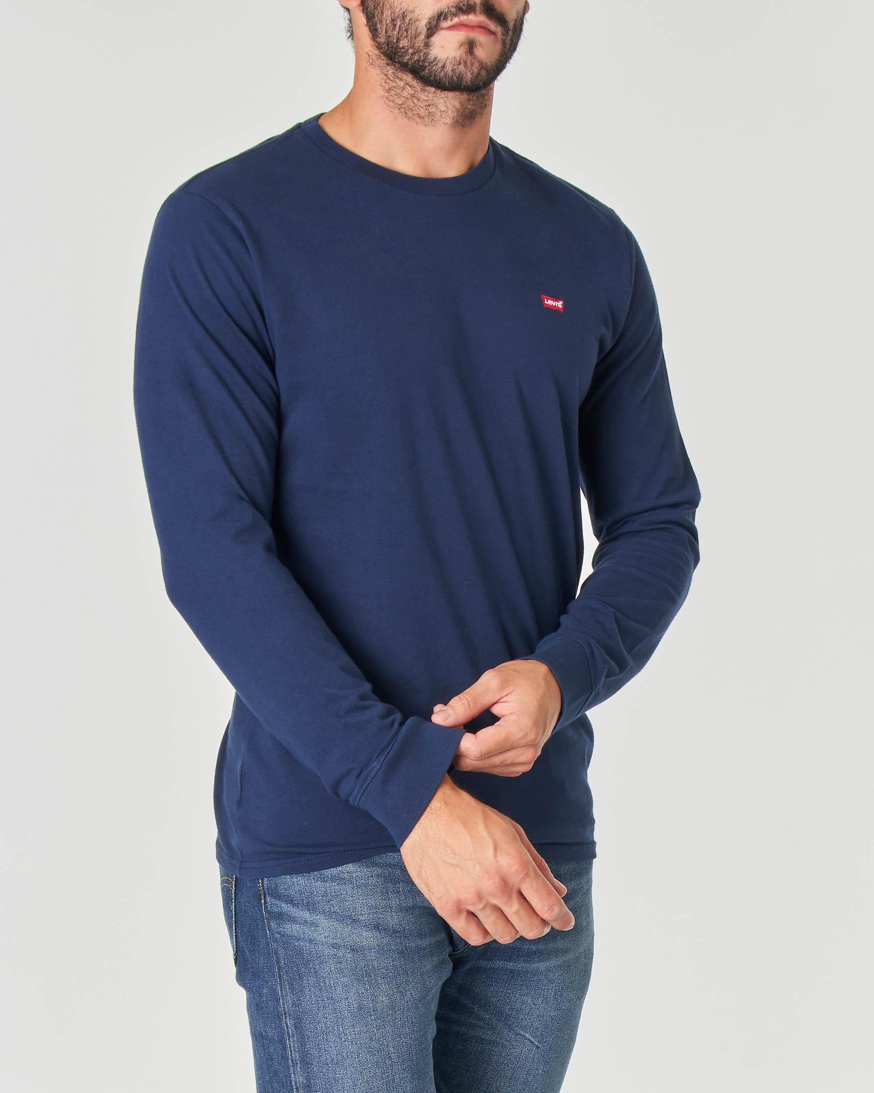 T-shirt Levi's blu manica lunga con logo batwing piccolo ricamato