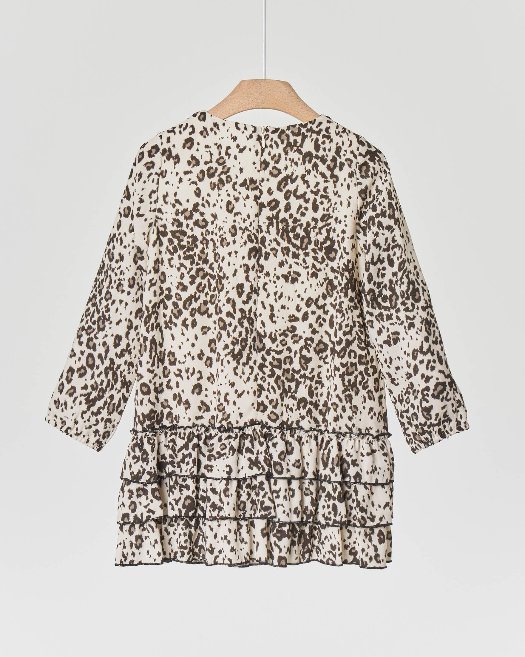 Abito bianco e nero animalier con balze sul fondo 2-6 anni Liu-Jo