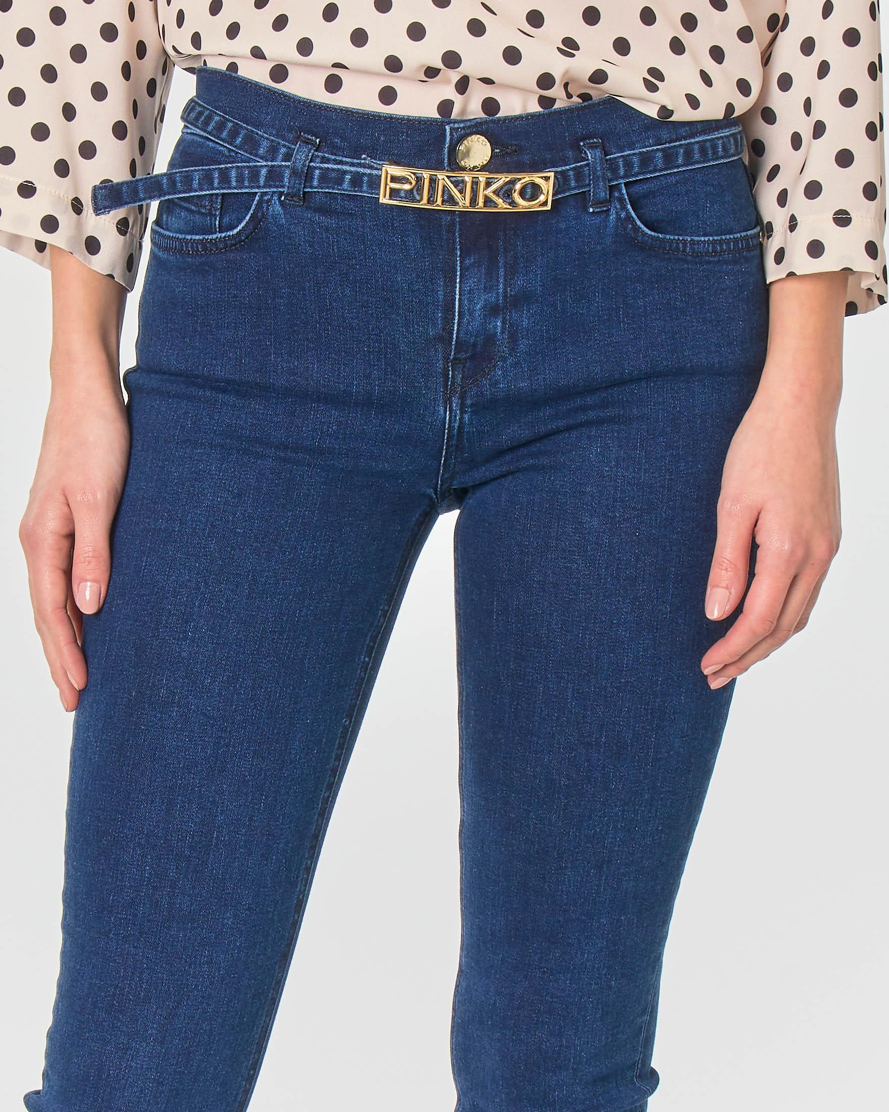 Jeans alla caviglia skinny in cotone stretch color blu con cintura in
