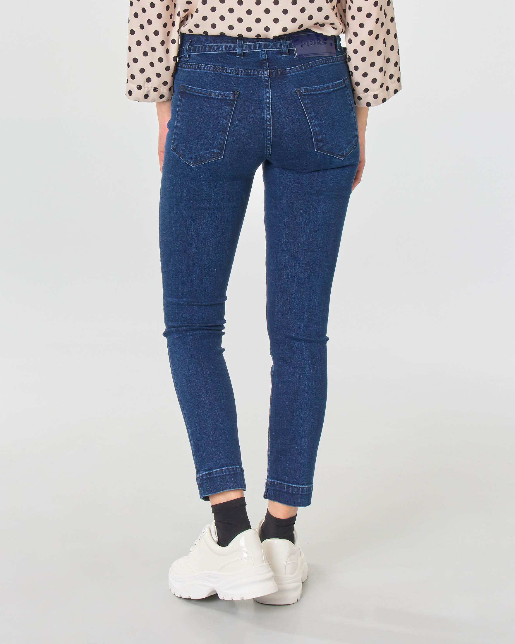 Jeans alla caviglia skinny in cotone stretch color blu con cintura in