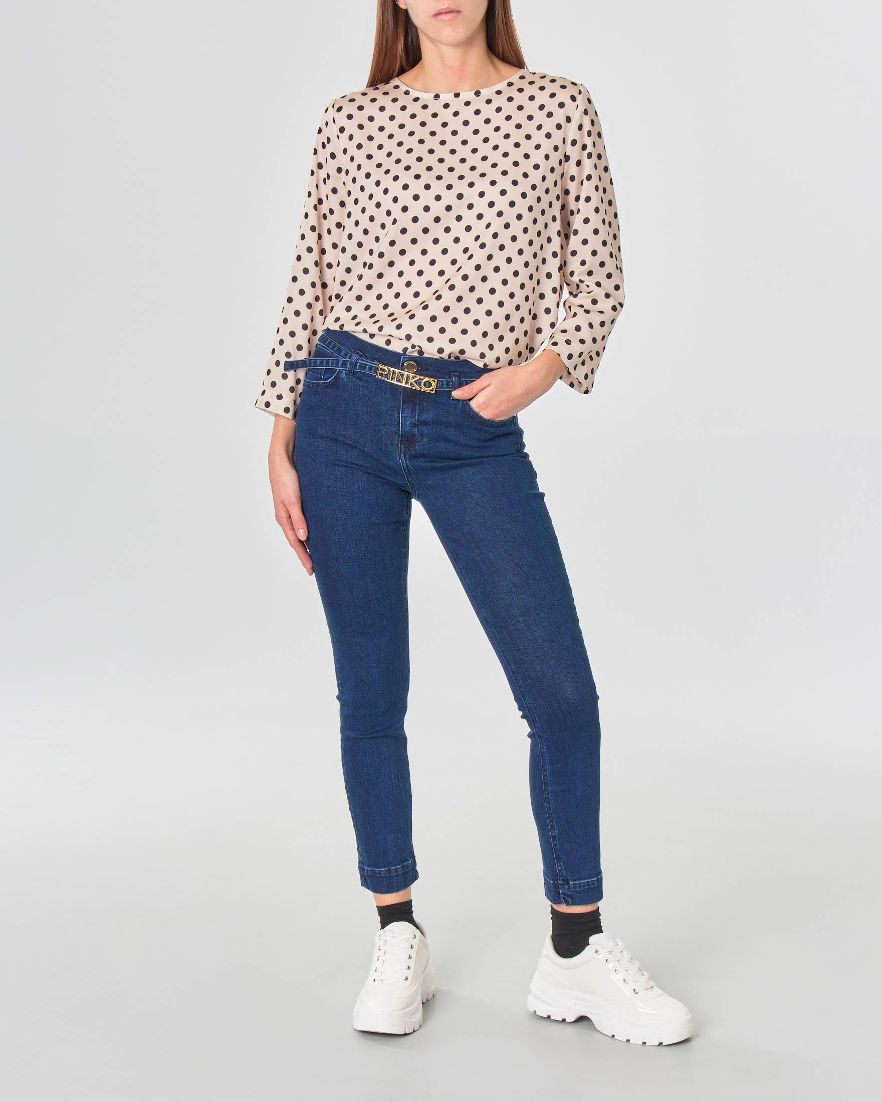 Jeans alla caviglia skinny in cotone stretch color blu con cintura in