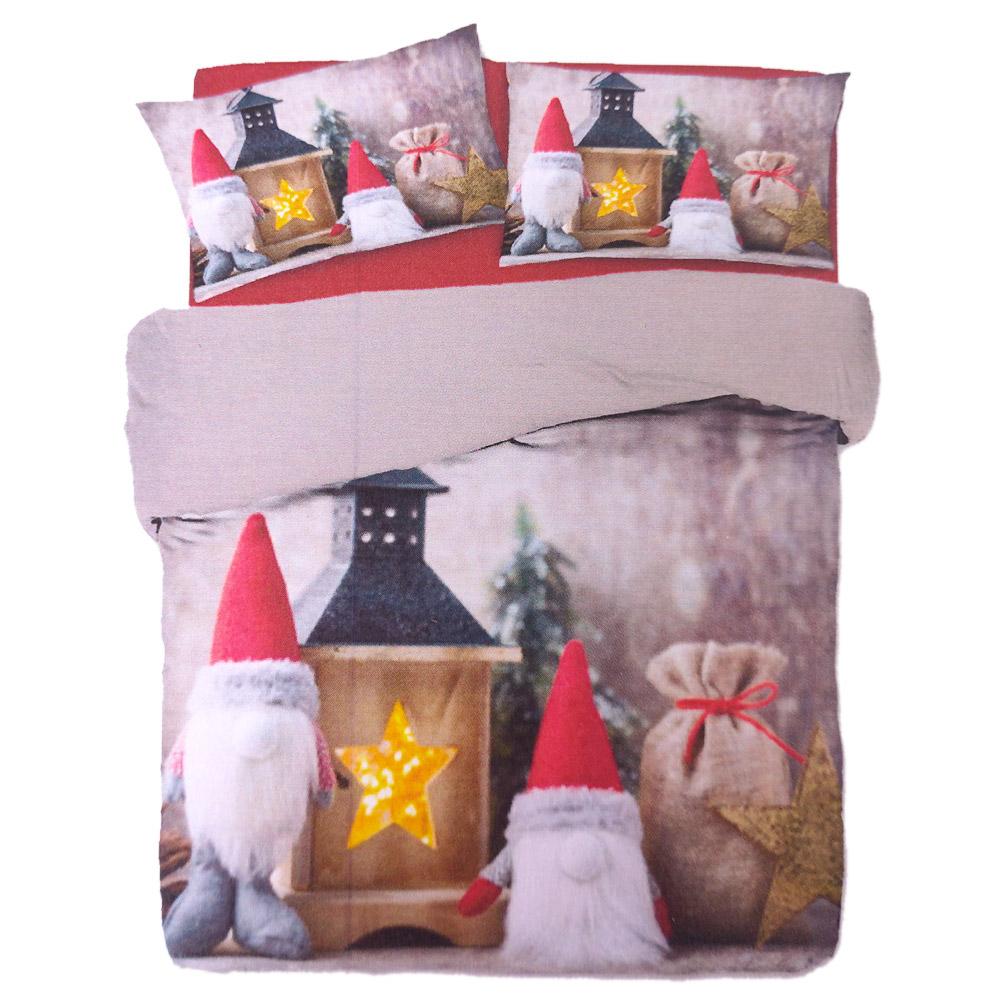 COPRIPIUMINO MATRIMONIALE COTONE GNOMI SHABBY NATALE ROSSO