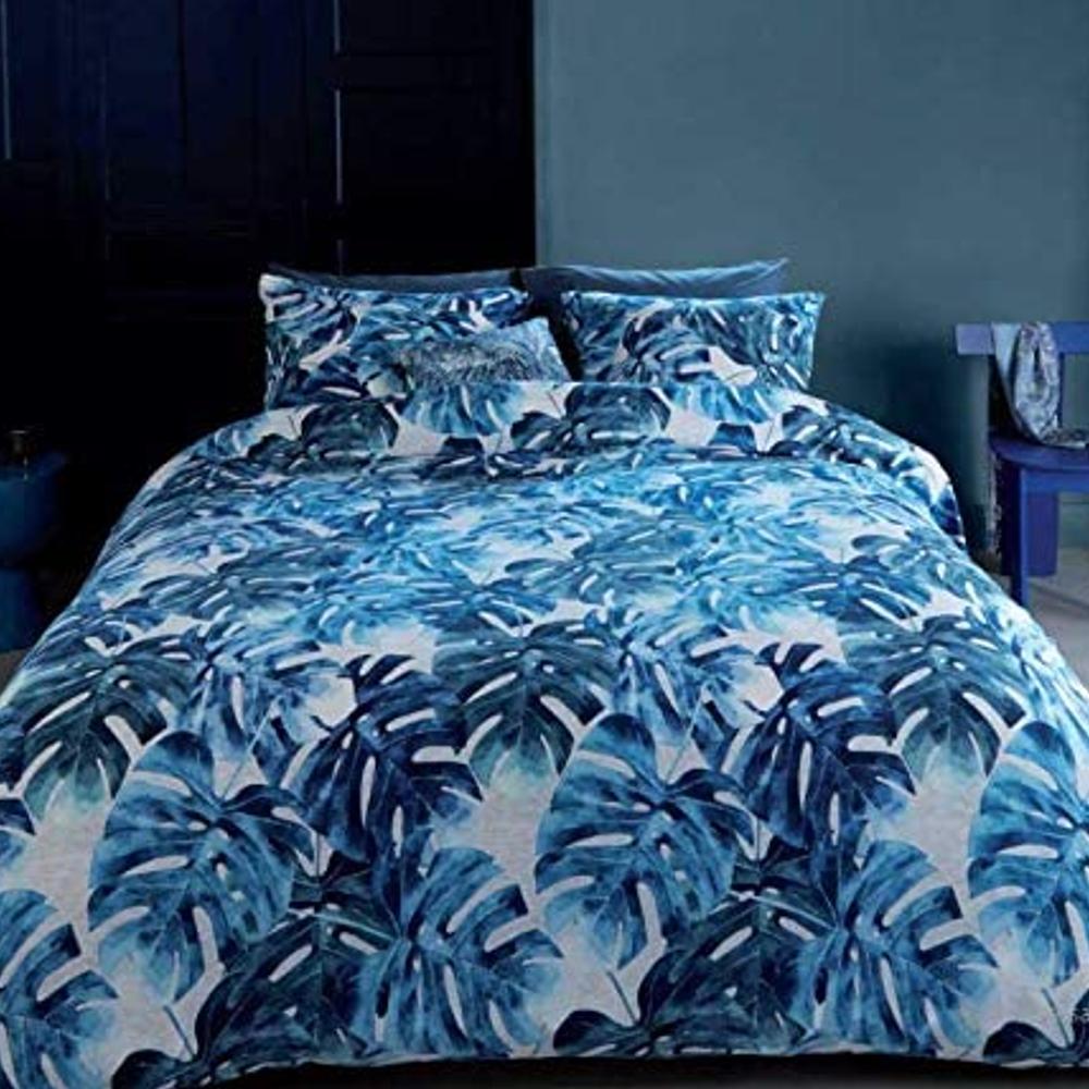 Copripiumino matrimoniale e federe BEDDING HOUSE Lanai foglie blu