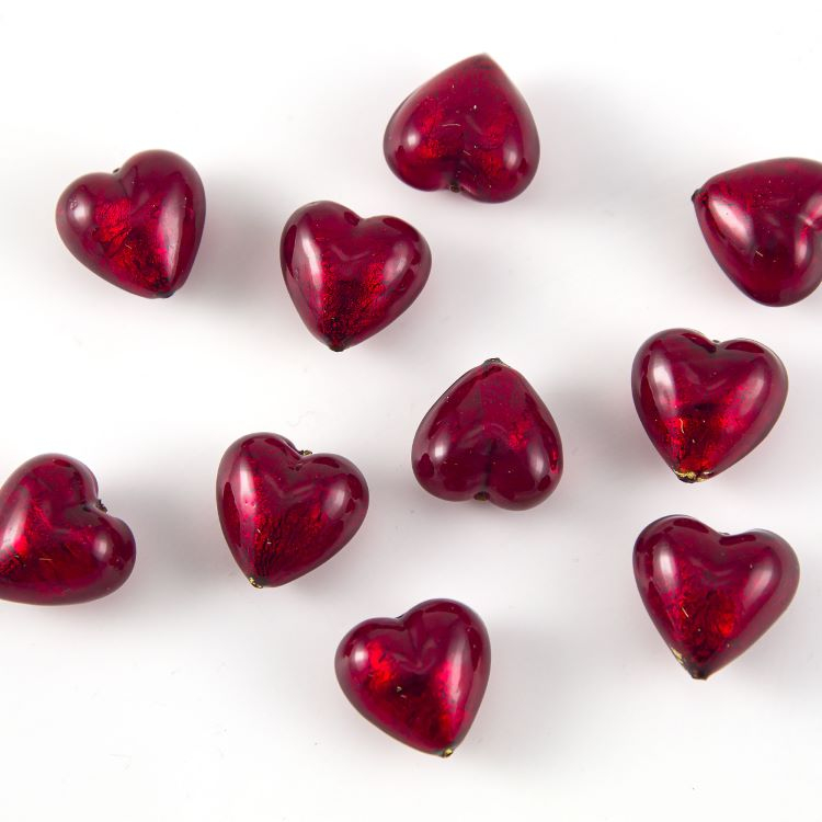 Perla Cuore In Vetro Di Murano 20 Mm. Vetro Variegato Oro E Nero E Foro - Foto 3